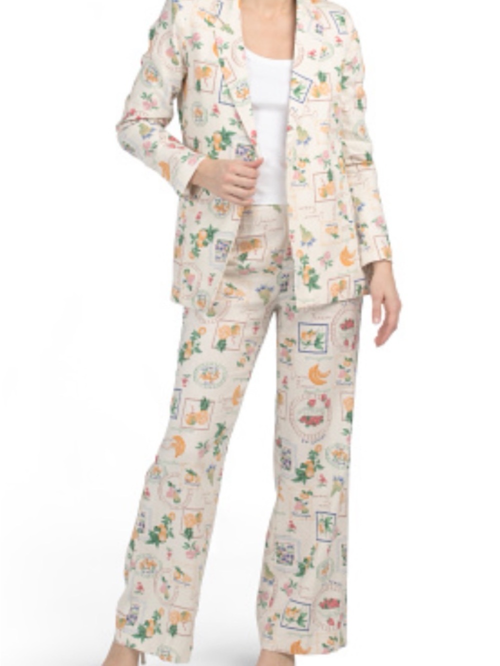Rachel Zoe Cream Wide-Leg Printed Pants